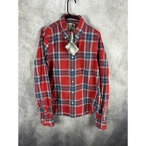 Abercrombie & Fitch Mens Muscle Fit Plaid Button Down Shirt Red Navy Blue NWT
